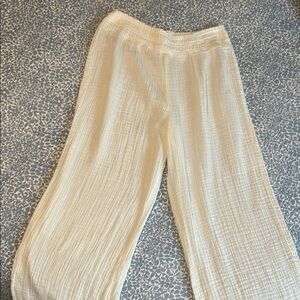 Abercrombie & Fitch White Gauze Textured Wide Length Pants